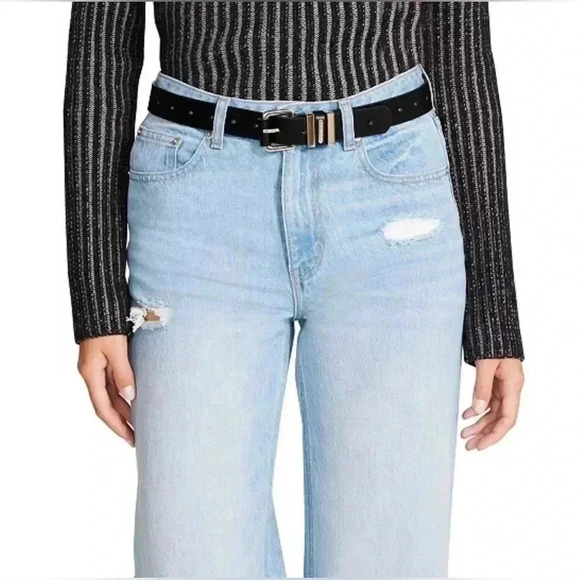 Steve Madden Multi-Loop Silver Black Faux Vegan Leather Belt Large NWT - Picture 3 of 10